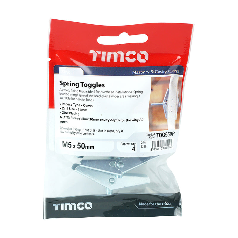TIMco Spring Toggle Cavity Anchors Silver - M5 x 50