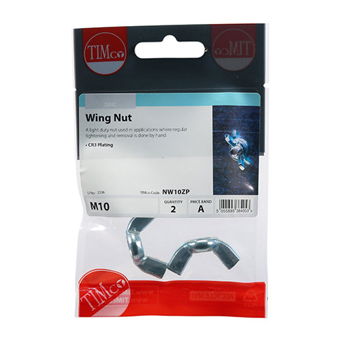 TIMco Wing Nuts Silver - M12 - 100 Pieces