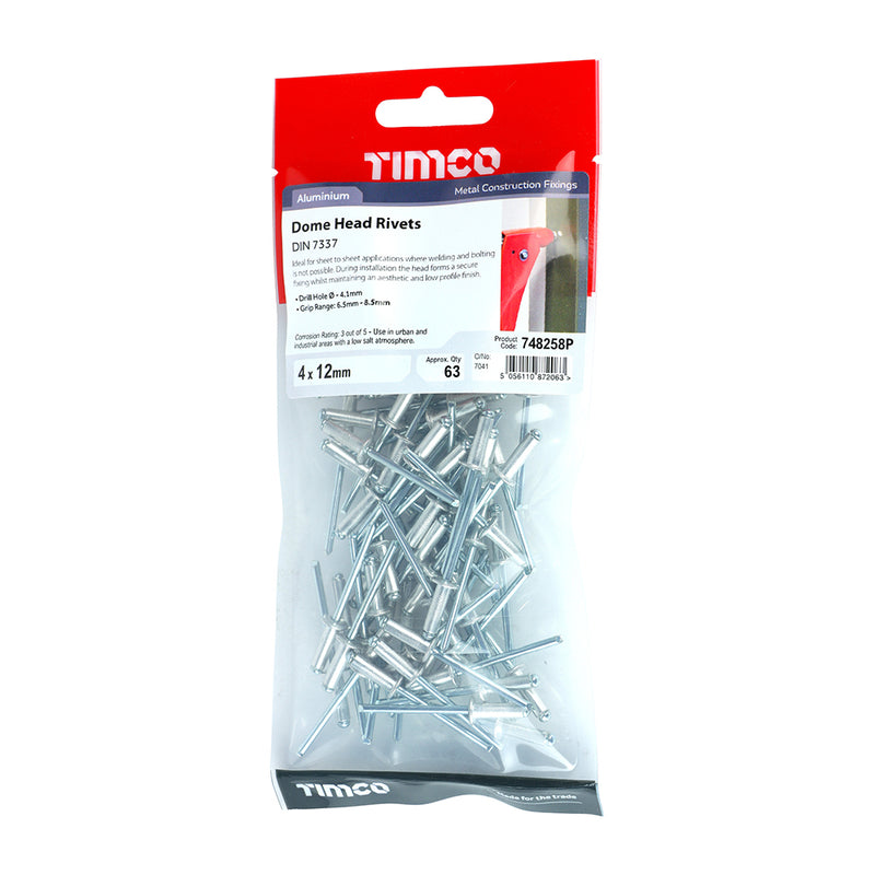 TIMco Dome Head Rivets Aluminium - 3.2 x 6 - 104 Pieces