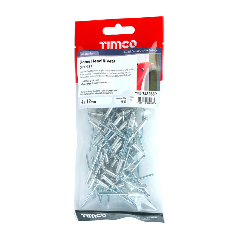TIMco Rivets Dome Head Aluminium - 4.8 x 14 - 41 Pieces