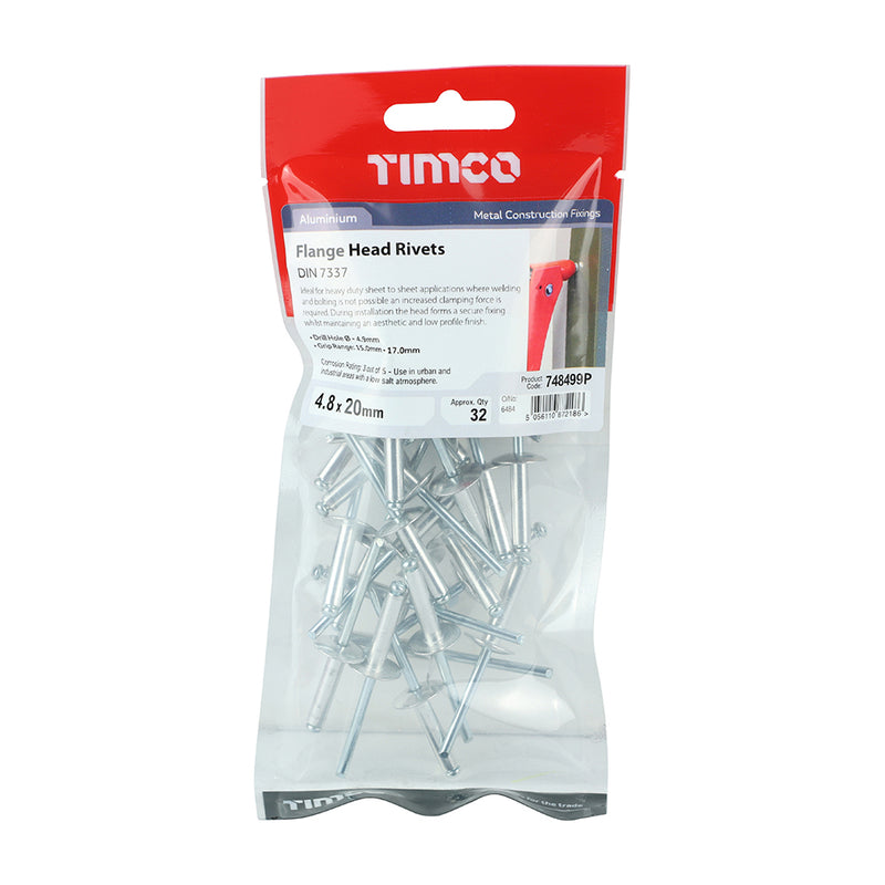 TIMco Rivets Flange Head Aluminium - 4.8 x 20 - 32 Pieces