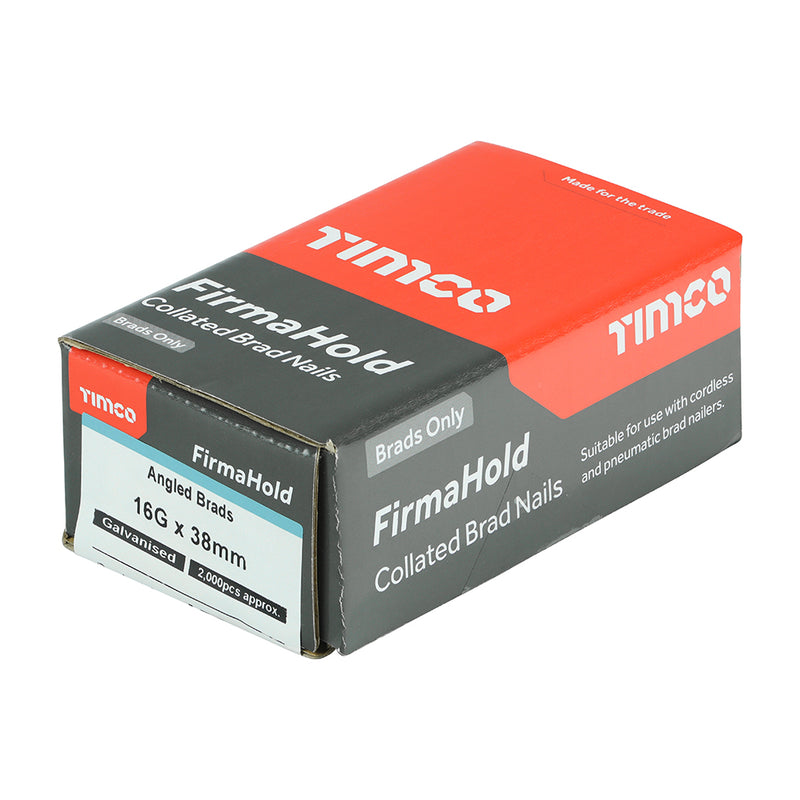 TIMCO FirmaHold Collated 16 Gauge Angled Galvanised Brad Nails & Fuel Cells - 16g x 38/2BFC - Pack Quantity - 2000