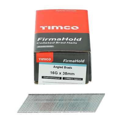 TIMCO FirmaHold Collated 16 Gauge Angled Galvanised Brad Nails - 16g x 38 - Pack Quantity - 2000