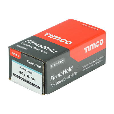 TIMCO FirmaHold Collated 16 Gauge Angled Galvanised Brad Nails - 16g x 45 - Pack Quantity - 2000