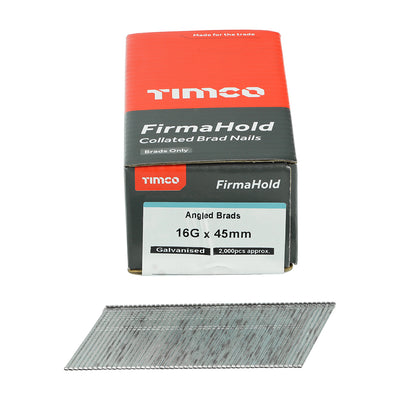 TIMCO FirmaHold Collated 16 Gauge Angled Galvanised Brad Nails - 16g x 45 - Pack Quantity - 2000