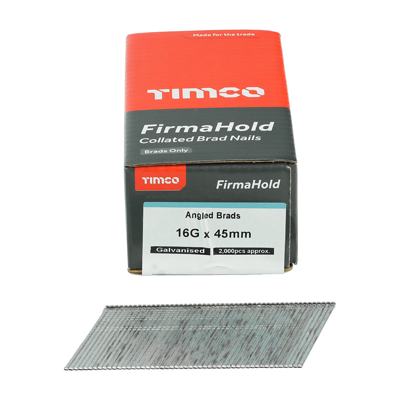 TIMCO FirmaHold Collated 16 Gauge Angled Galvanised Brad Nails - 16g x 50 - Pack Quantity - 2000