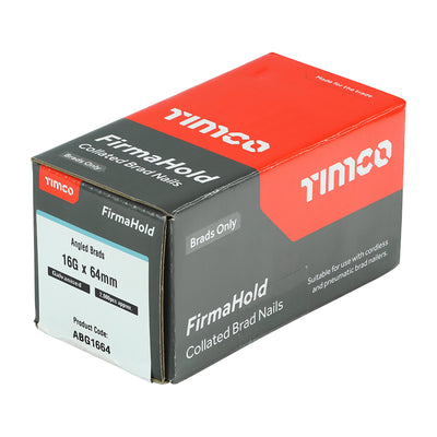 TIMCO FirmaHold Collated 16 Gauge Angled Galvanised Brad Nails - 16g x 64 - Pack Quantity - 2000