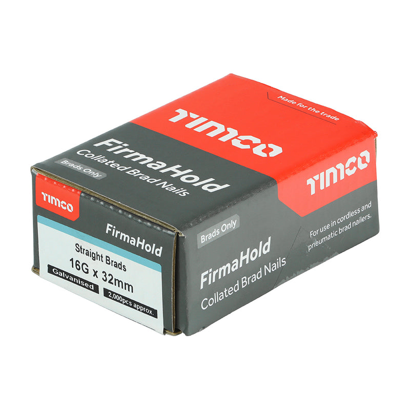 TIMCO FirmaHold Collated 16 Gauge Straight Galvanised Brad Nails - 16g x 32 - Pack Quantity - 2000