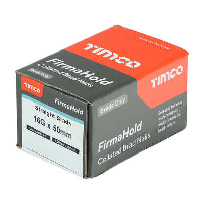 TIMCO FirmaHold Collated 16 Gauge Straight Galvanised Brad Nails - 16g x 50 - Pack Quantity - 2000