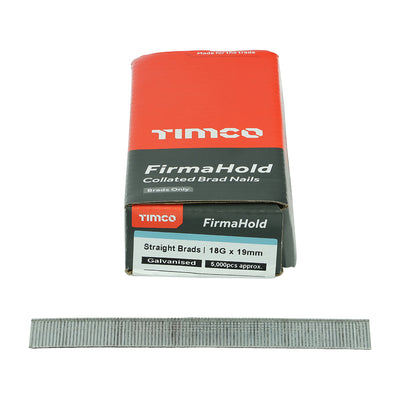 TIMCO FirmaHold Collated 18 Gauge Straight Galvanised Brad Nails - 18g x 19 - Pack Quantity - 5000