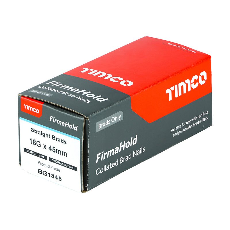 TIMCO FirmaHold Collated 18 Gauge Straight Galvanised Brad Nails - 18g x 45 - Pack Quantity - 5000
