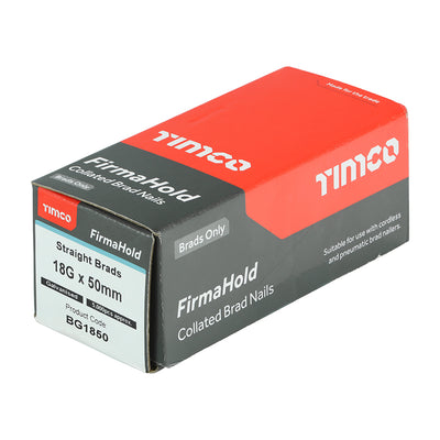 TIMCO FirmaHold Collated 18 Gauge Straight Galvanised Brad Nails - 18g x 50 - Pack Quantity - 5000