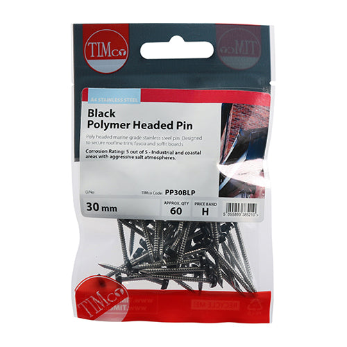 TIMCO Polymer Headed Pins A4 Stainless Steel Black - 30mm - Pack Quantity - 60