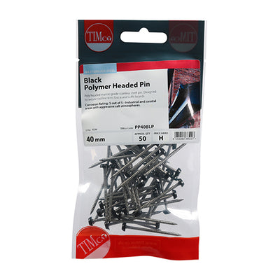 TIMCO Polymer Headed Pins A4 Stainless Steel Black - 40mm - Pack Quantity - 50