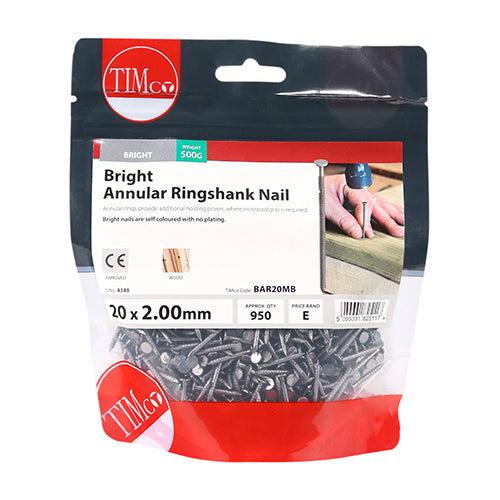 TIMCO Annular Ringshank Nails Bright - 20 x 2.00 - Pack Quantity - 0.5 Kg