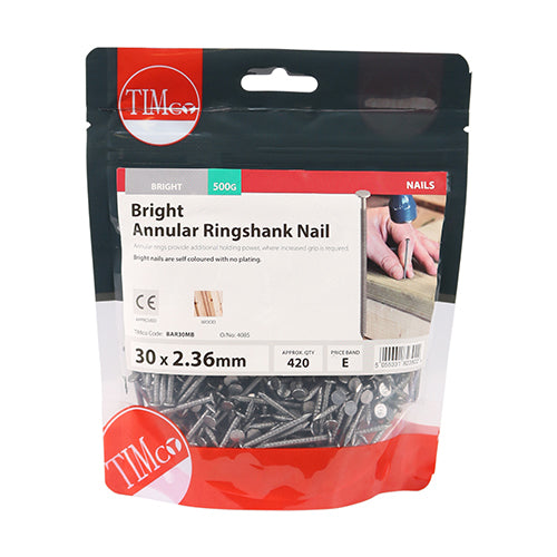 TIMCO Annular Ringshank Nails Bright - 30 x 2.36 - Pack Quantity - 1 Kg
