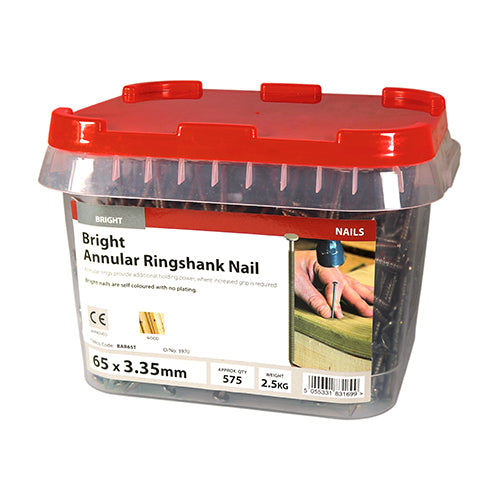 TIMCO Annular Ringshank Nails Bright - 65 x 3.35 - Pack Quantity - 2.5 Kg