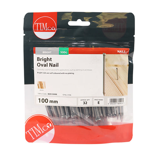 TIMCO Oval Nails Bright - 100mm - Pack Quantity - 0.5 Kg