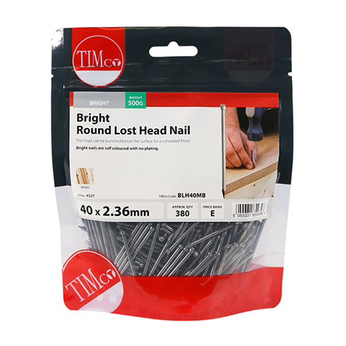 TIMCO Round Lost Head Nails Bright - 40 x 2.36 - Pack Quantity - 0.5 Kg