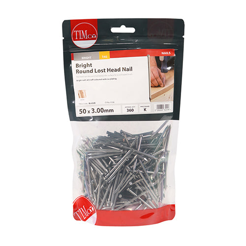 TIMCO Round Lost Head Nails Bright - 50 x 3.00 - Pack Quantity - 1 Kg