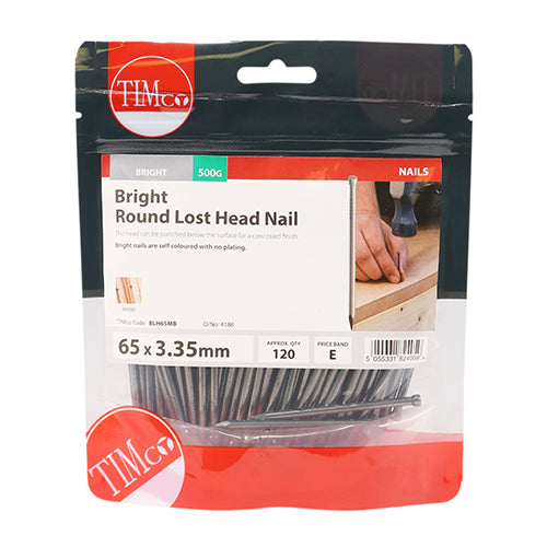 TIMCO Round Lost Head Nails Bright - 65 x 3.35 - Pack Quantity - 0.5 Kg