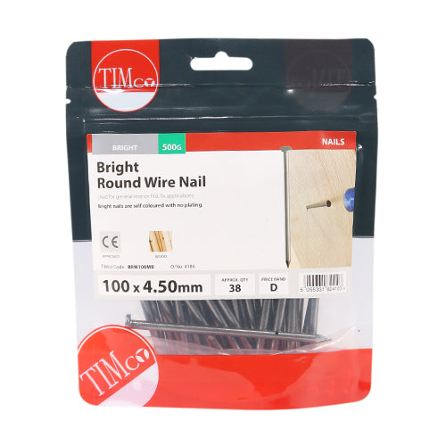 TIMCO Round Wire Nails Bright - 100 x 4.50 - Pack Quantity - 0.5 Kg