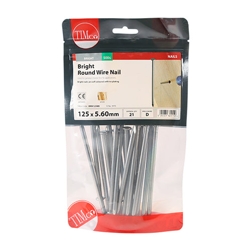 TIMCO Round Wire Nails Bright - 125 x 5.60 - Pack Quantity - 0.5 Kg