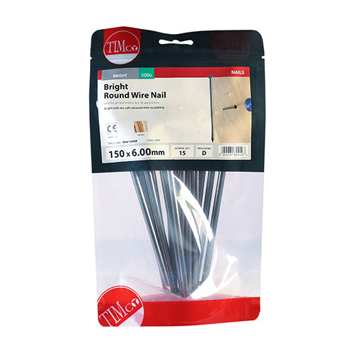 TIMCO Round Wire Nails Bright - 150 x 6.00 - Pack Quantity - 0.5 Kg