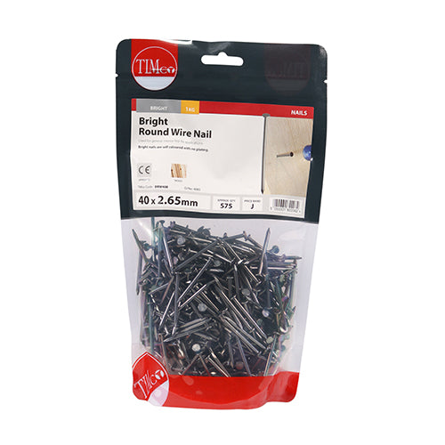 TIMCO Round Wire Nails Bright - 40 x 2.65 - Pack Quantity - 1 Kg
