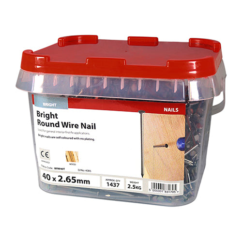 TIMCO Round Wire Nails Bright - 40 x 2.65 - Pack Quantity - 2.5 Kg