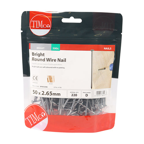 TIMCO Round Wire Nails Bright - 50 x 2.65 - Pack Quantity - 0.5 Kg
