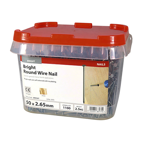 TIMCO Round Wire Nails Bright - 50 x 2.65 - Pack Quantity - 2.5 Kg