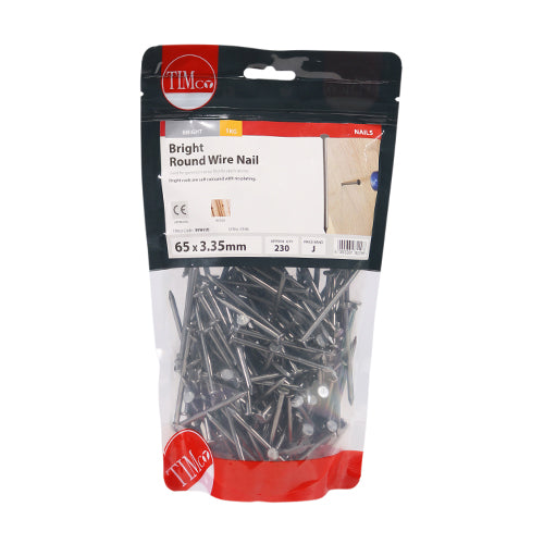 TIMCO Round Wire Nails Bright - 65 x 3.35 - Pack Quantity - 1 Kg
