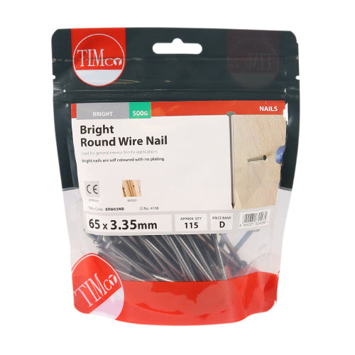 TIMCO Round Wire Nails Bright - 65 x 3.35 - Pack Quantity - 0.5 Kg