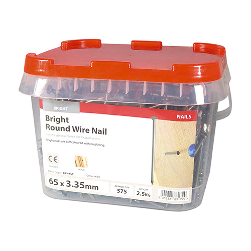 TIMCO Round Wire Nails Bright - 65 x 3.35 - Pack Quantity - 2.5 Kg