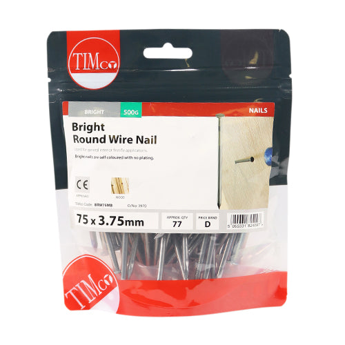 TIMCO Round Wire Nails Bright - 75 x 3.75 - Pack Quantity - 0.5 Kg