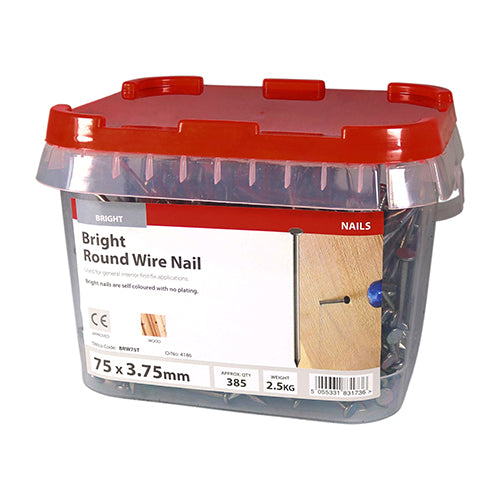 TIMCO Round Wire Nails Bright - 75 x 3.75 - Pack Quantity - 2.5 Kg