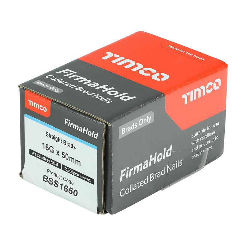 TIMCO FirmaHold Collated 18 Gauge Straight A2 Stainless Steel Brad Nails - 18g x 25 - Pack Quantity - 5000