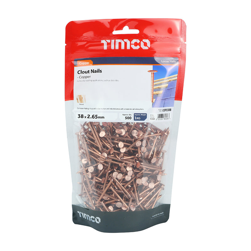 TIMCO Clout Nails Copper - 38 x 2.65 - Pack Quantity - 1 Kg