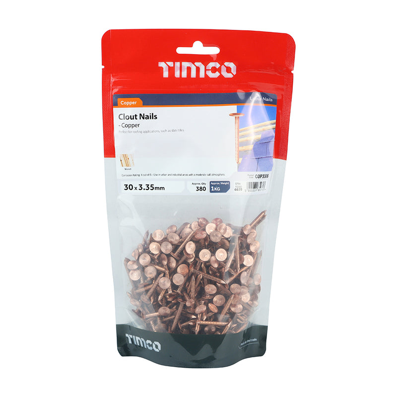 TIMCO Clout Nails Copper - 30 x 3.35 - Pack Quantity - 1 Kg