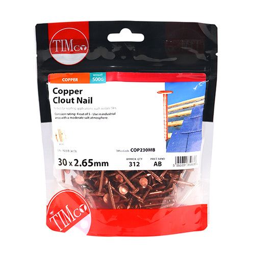 TIMCO Clout Nails Copper - 30 x 2.65 - Pack Quantity - 0.5 Kg