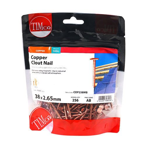 TIMCO Clout Nails Copper - 38 x 2.65 - Pack Quantity - 0.5 Kg