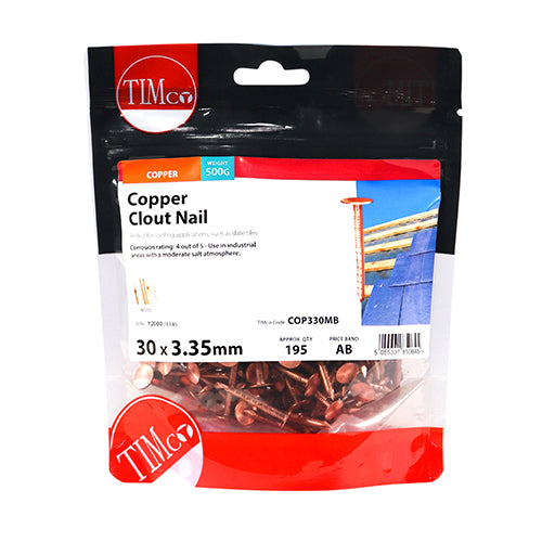 TIMCO Clout Nails Copper - 30 x 3.35 - Pack Quantity - 0.5 Kg
