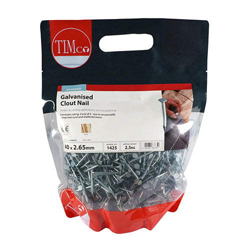 TIMCO Clout Nail Galvanised - 40 x 2.65 - Pack Quantity - 2.5 Kg