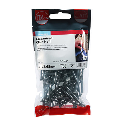 TIMCO Clout Nails Galvanised - 40 x 2.65 - Pack Quantity - 100