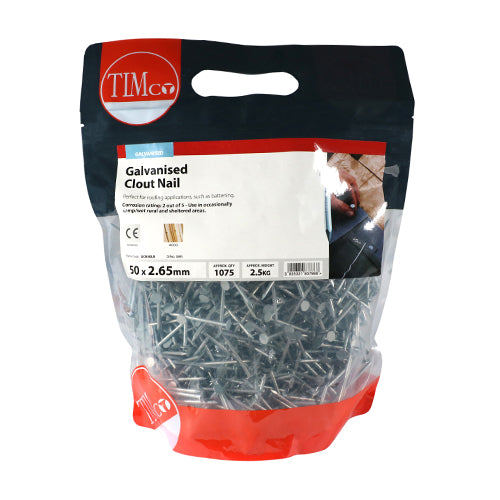 TIMCO Clout Nail Galvanised - 50 x 2.65 - Pack Quantity - 2.5 Kg