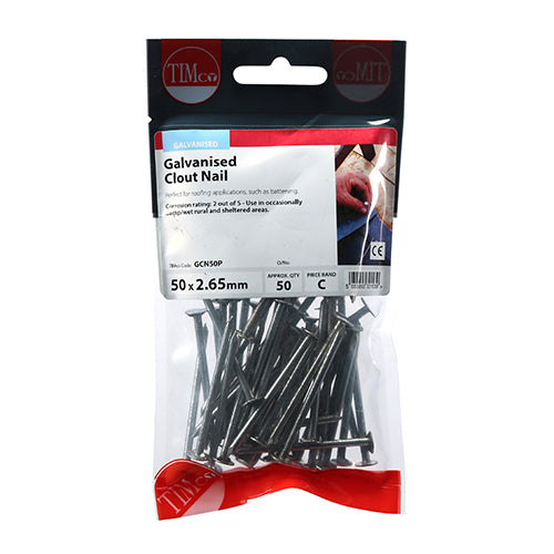 TIMCO Clout Nails Galvanised - 50 x 2.65 - Pack Quantity - 50