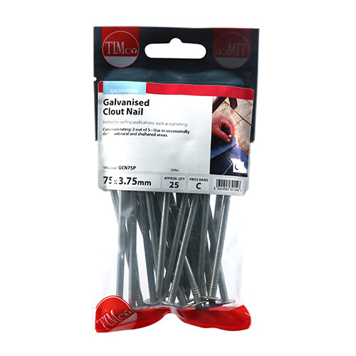TIMCO Clout Nails Galvanised - 75 x 3.75 - Pack Quantity - 2.5 Kg