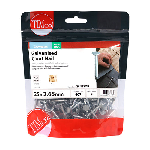 TIMCO Clout Nails Galvanised - 25 x 2.65 - Pack Quantity - 0.5 Kg