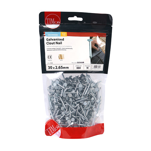 TIMCO Clout Nails Galvanised - 30 x 2.65 - Pack Quantity - 0.5 Kg